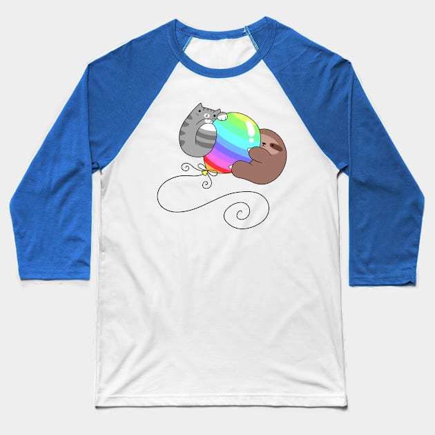 Rainbow Balloon Sloth and Cat Baseball T-Shirt by saradaboru